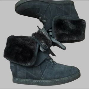 Ash women gray suede fur platform sneaker boots US 6-7